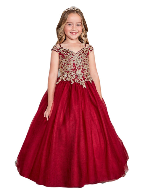 Girls Multi Color Off Shoulder Metallic Lace Tulle Pageant Dress 2-16 - SophiasStyle.com